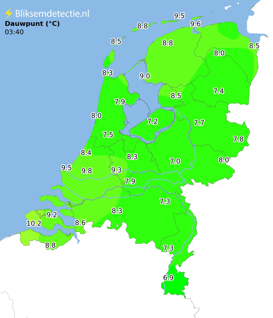 Dauwpunt kaart Nederland
