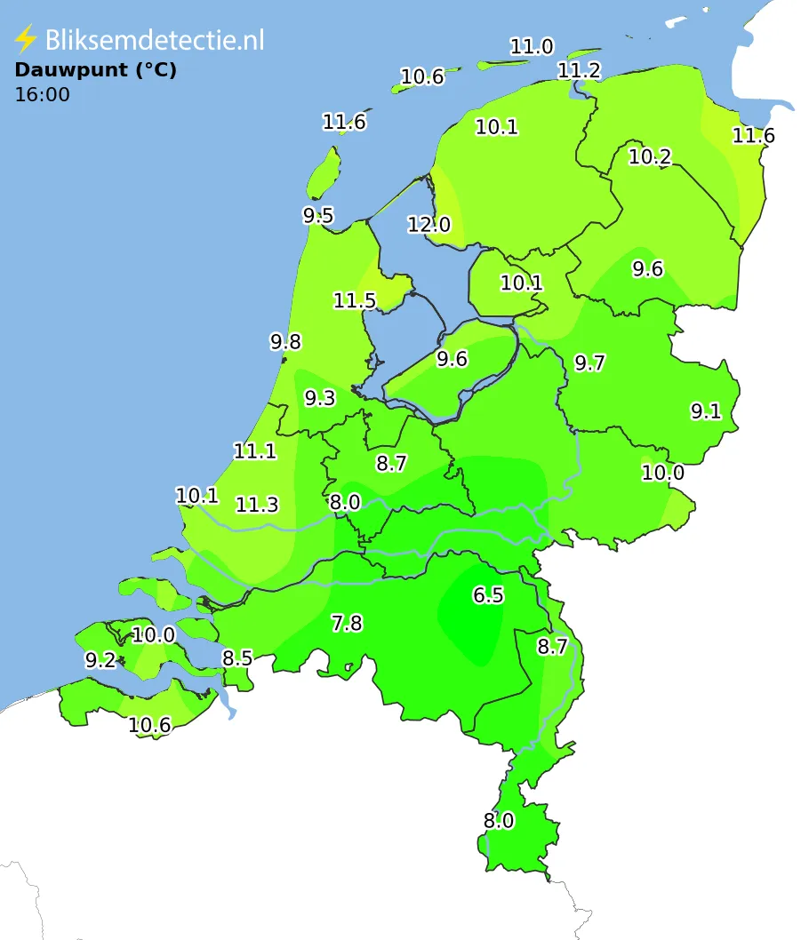 Dauwpunt kaart Nederland