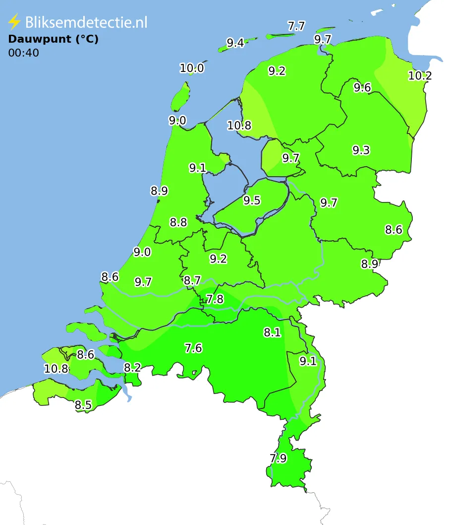Dauwpunt kaart Nederland