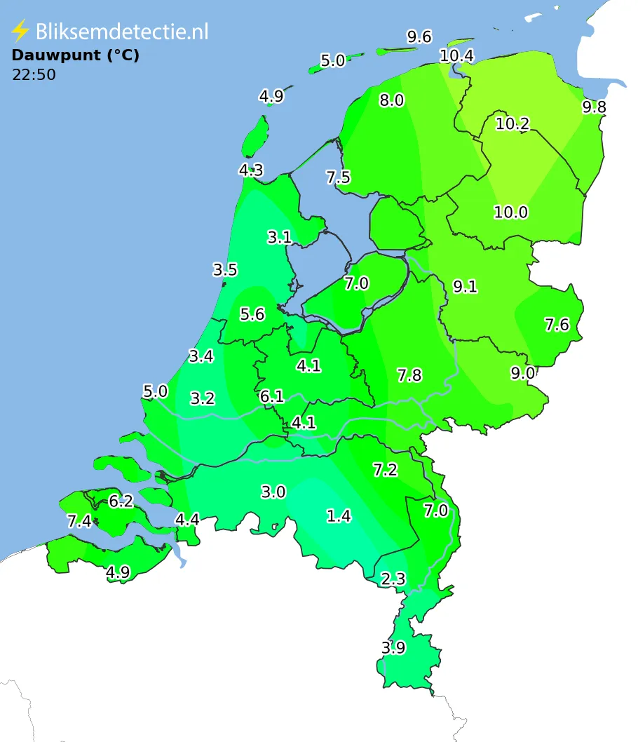 Dauwpunt kaart Nederland