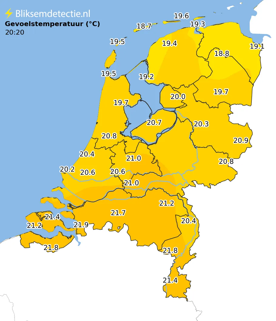 Gevoelstemperatuur kaart Nederland