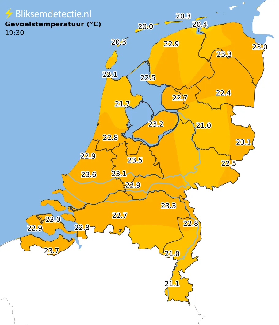 Gevoelstemperatuur kaart Nederland