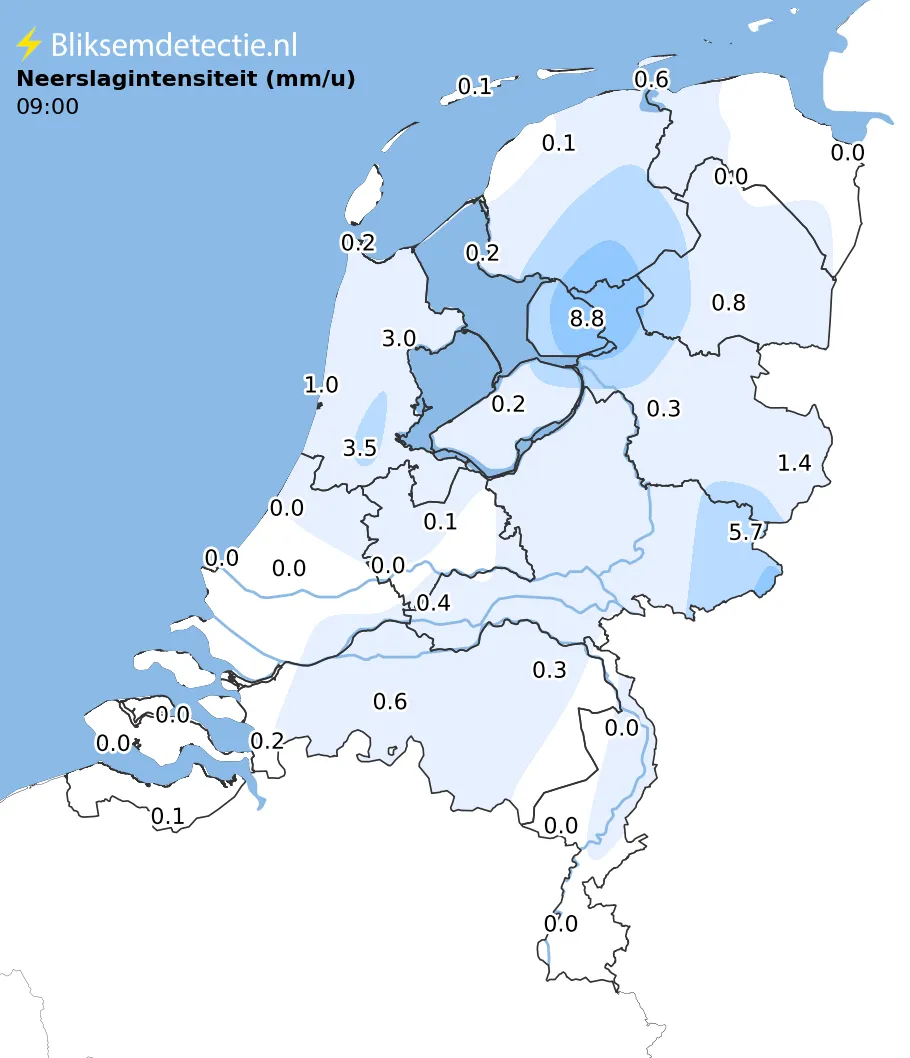 Hoe hard regent het? kaart Nederland