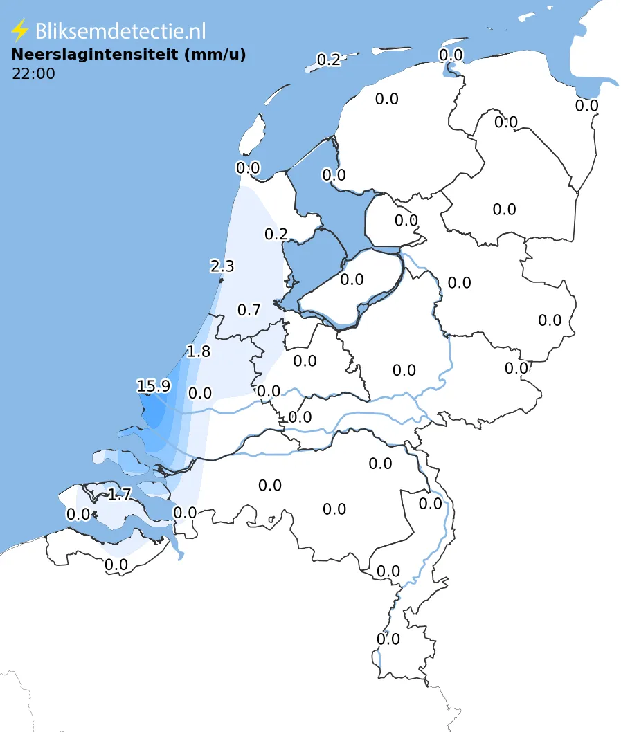 Hoe hard regent het? kaart Nederland