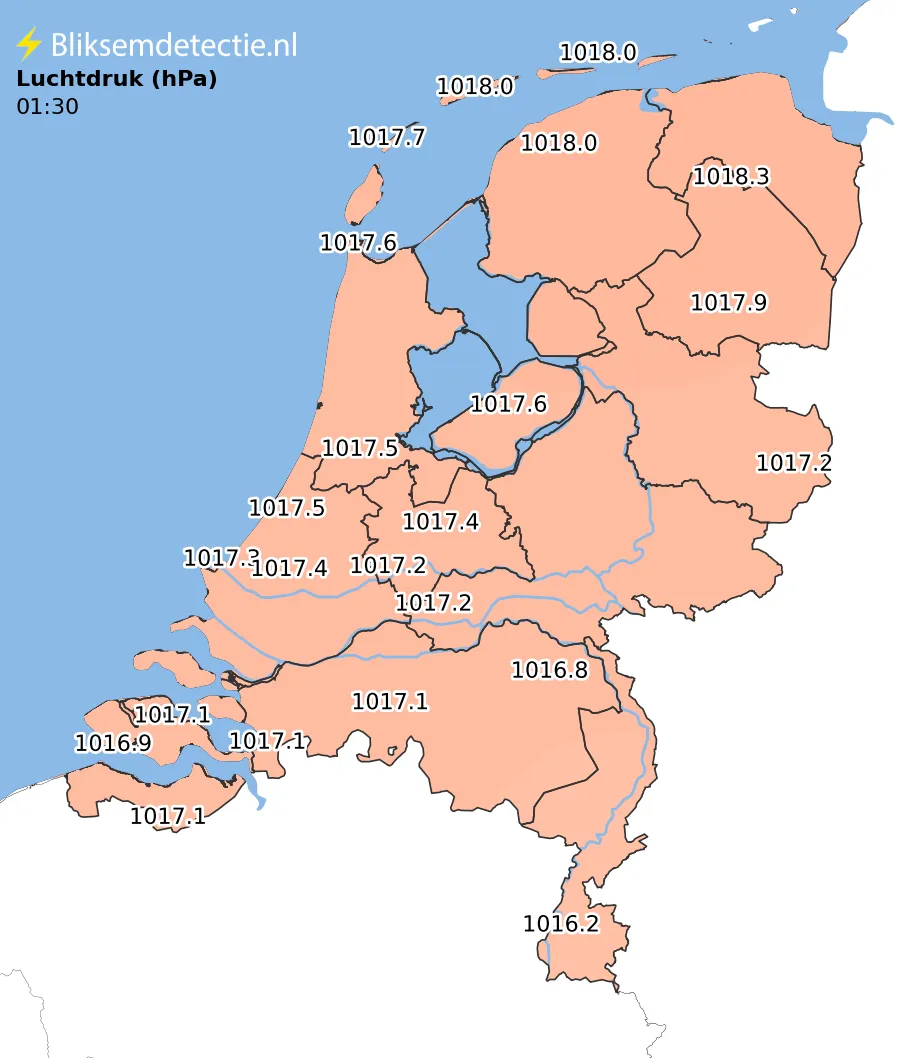 Luchtdruk kaart Nederland