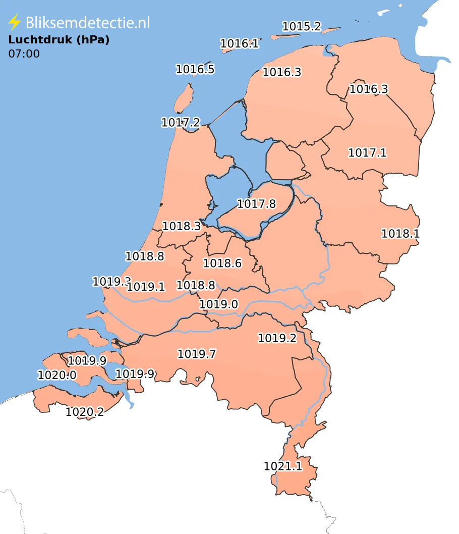Luchtdruk kaart Nederland