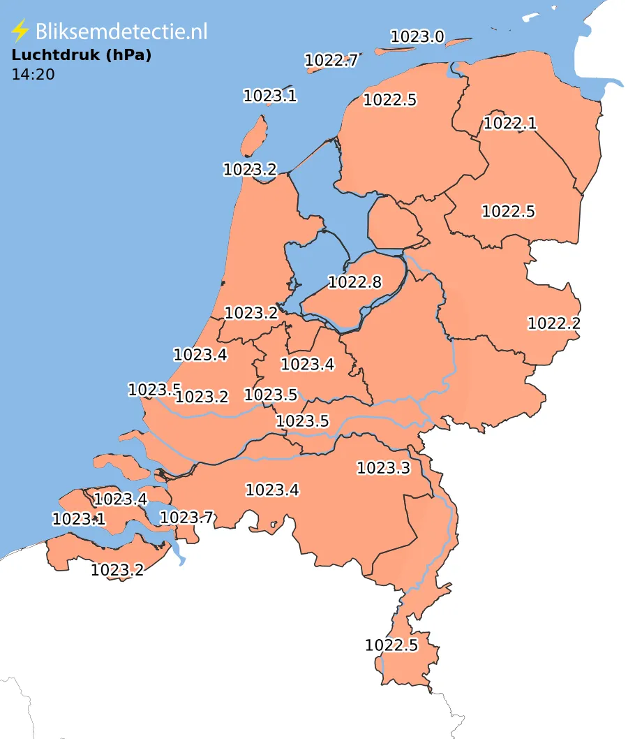 Luchtdruk kaart Nederland