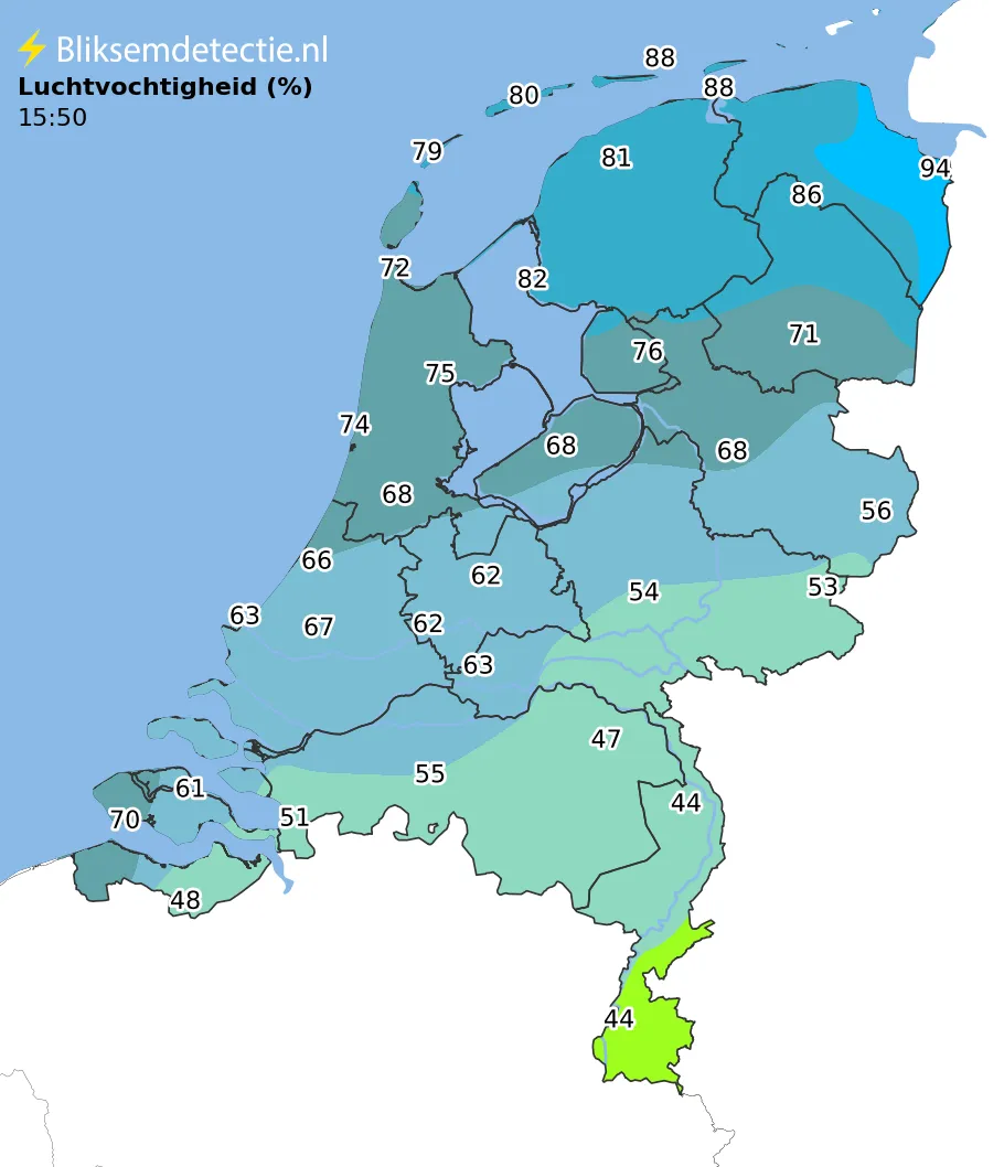 Luchtvochtigheid kaart Nederland