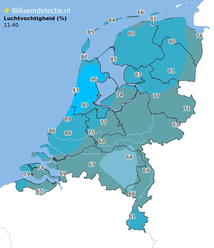 Luchtvochtigheid kaart Nederland