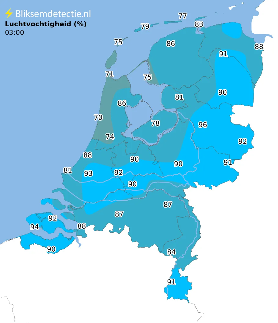 Luchtvochtigheid kaart Nederland