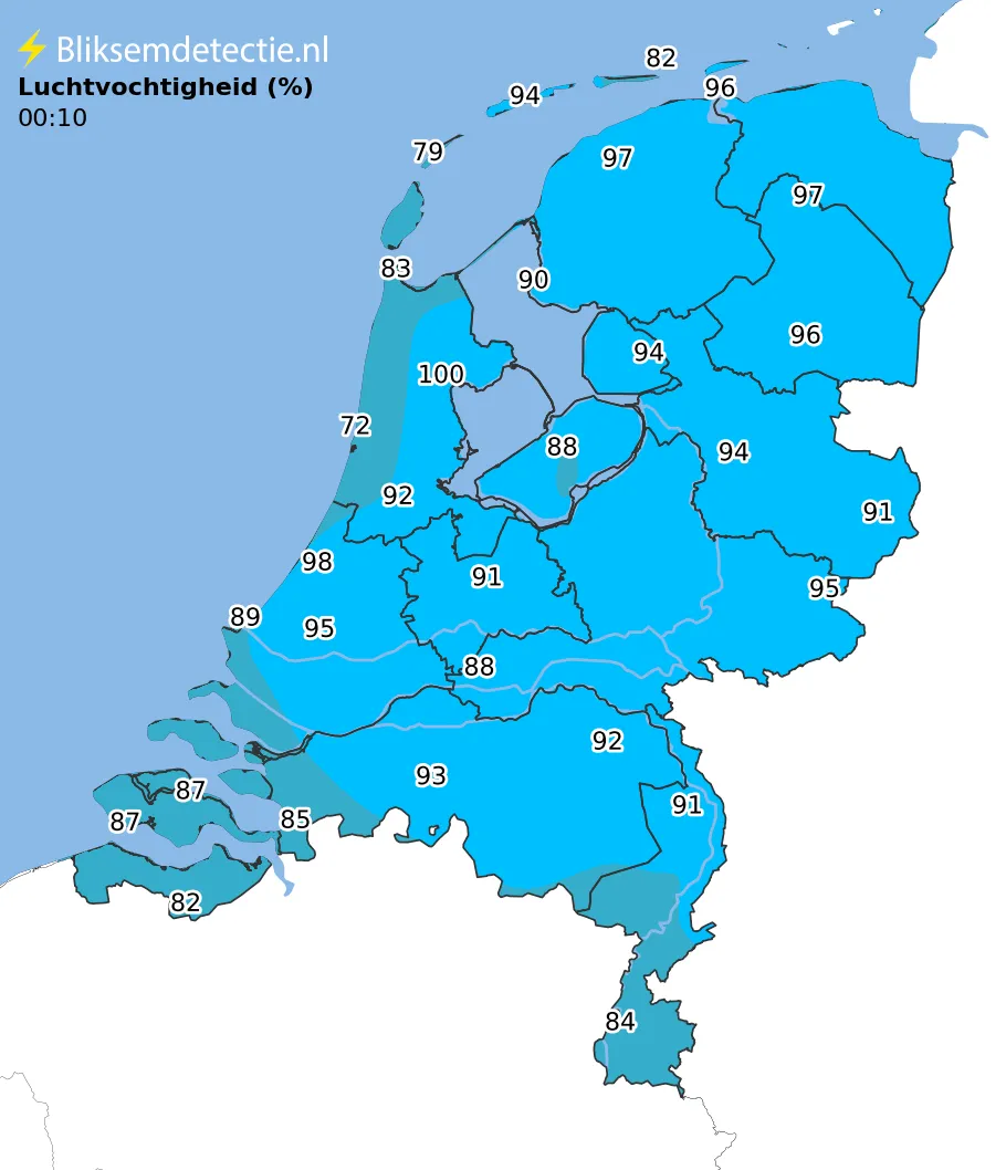 Luchtvochtigheid kaart Nederland