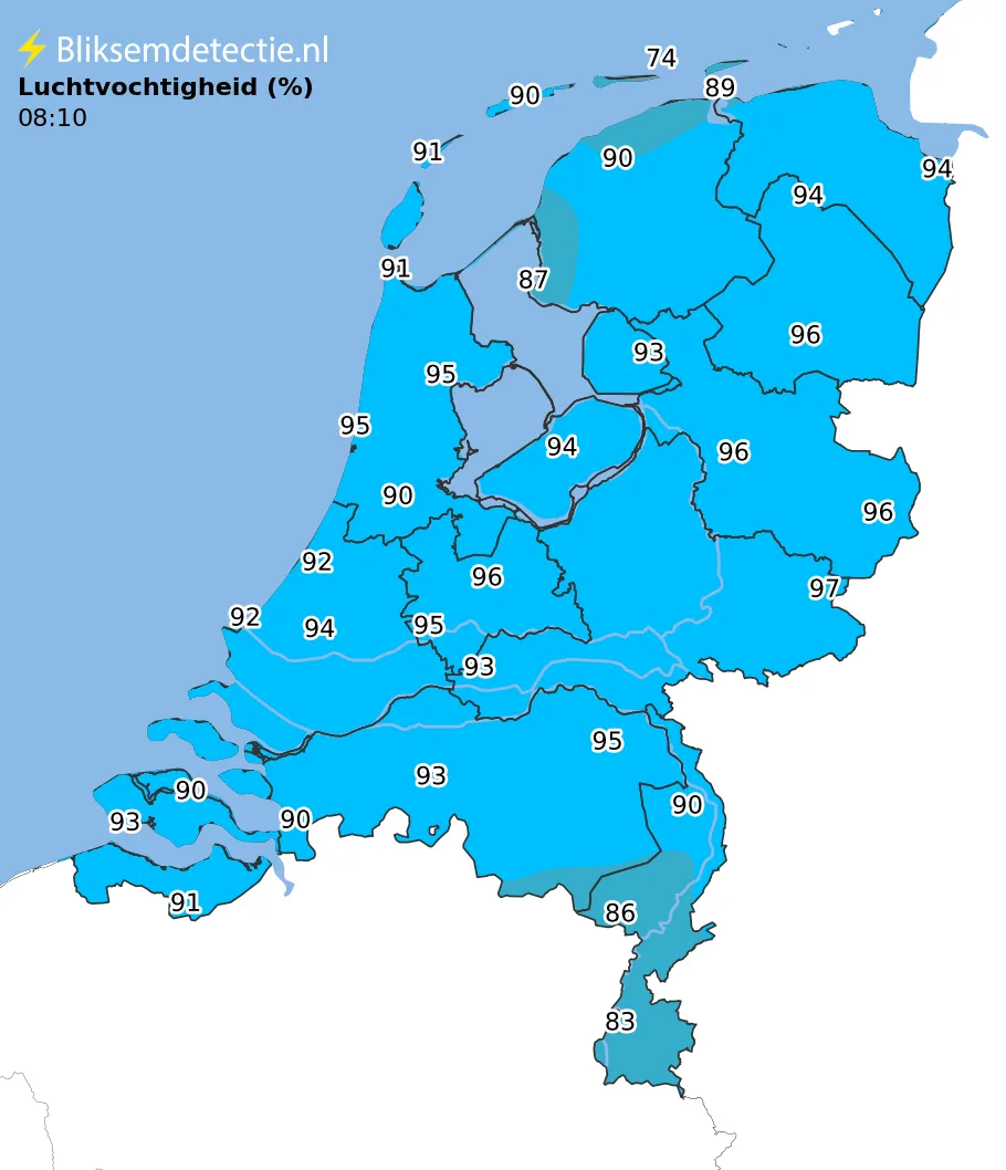 Luchtvochtigheid kaart Nederland