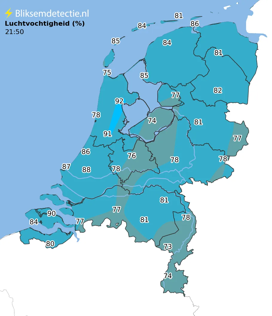 Luchtvochtigheid kaart Nederland