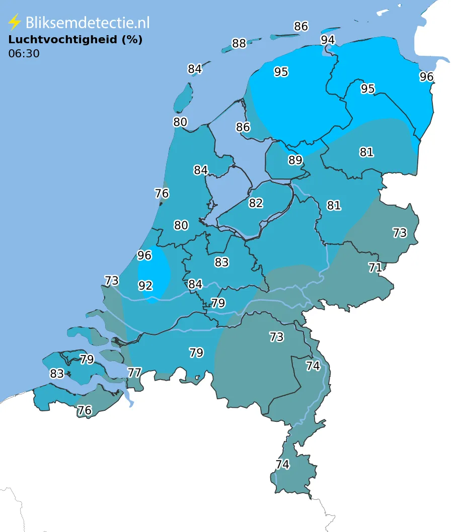 Luchtvochtigheid kaart Nederland