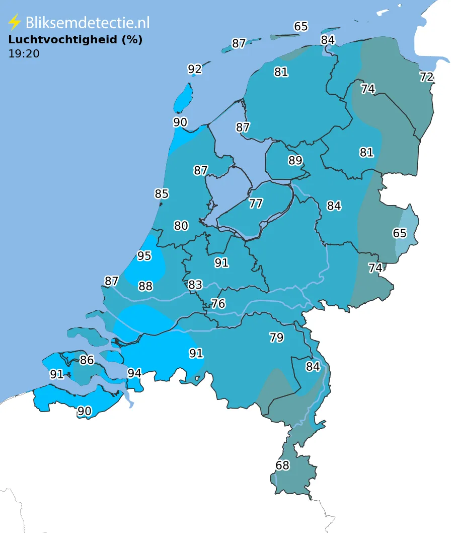 Luchtvochtigheid kaart Nederland