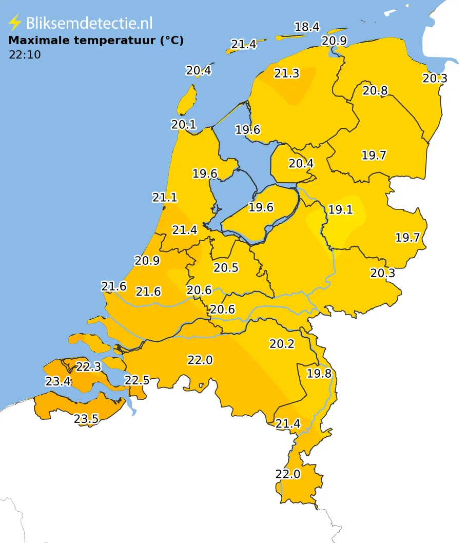 Maximale temperatuur kaart Nederland