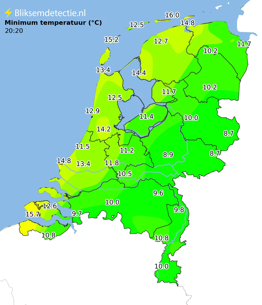 Minimale temperatuur kaart Nederland