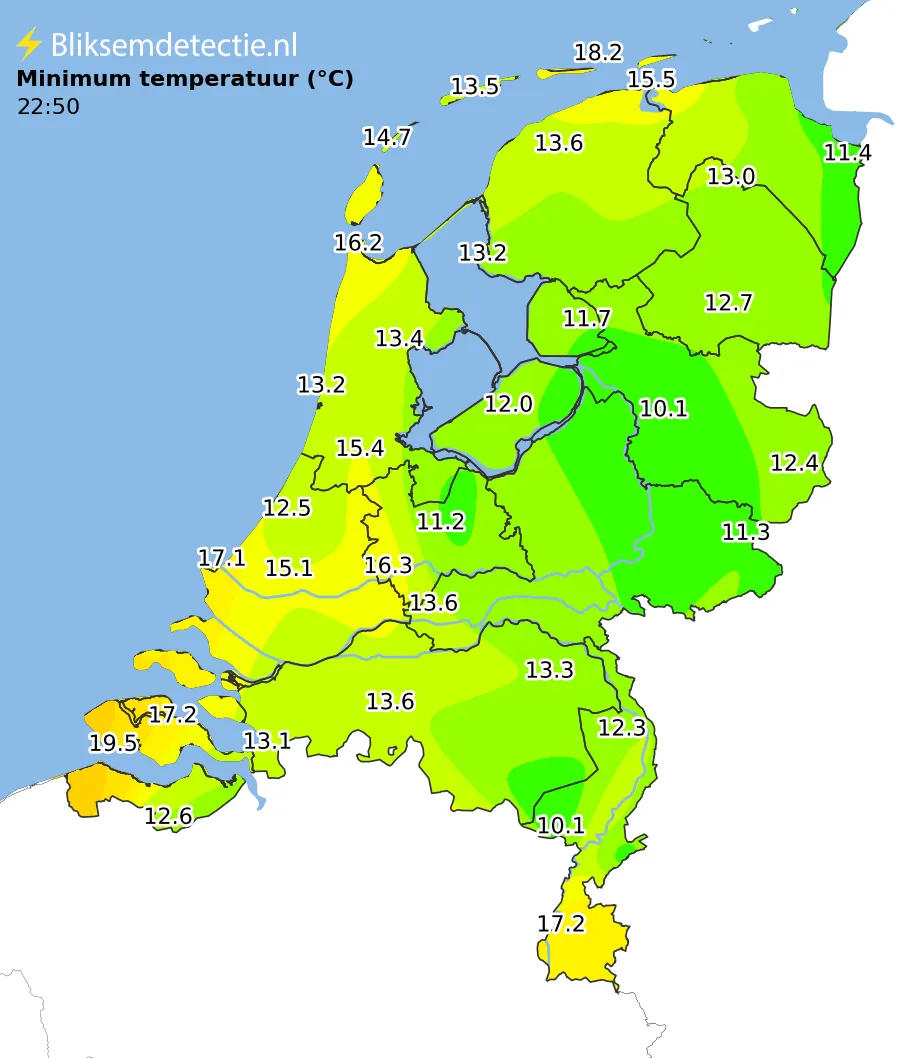 Minimale temperatuur kaart Nederland