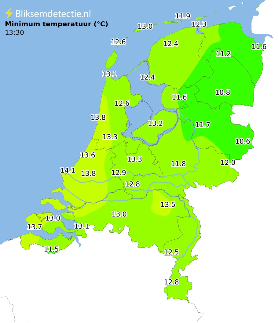 Minimale temperatuur kaart Nederland
