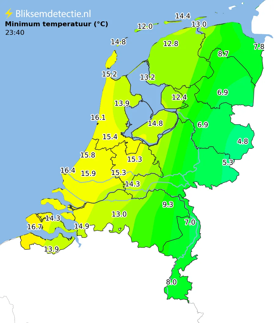 Minimale temperatuur kaart Nederland