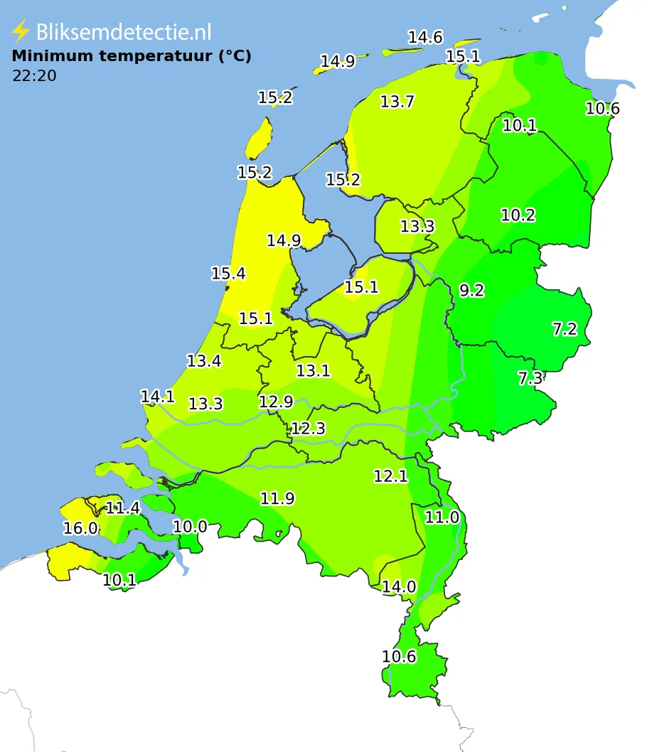 Minimale temperatuur kaart Nederland