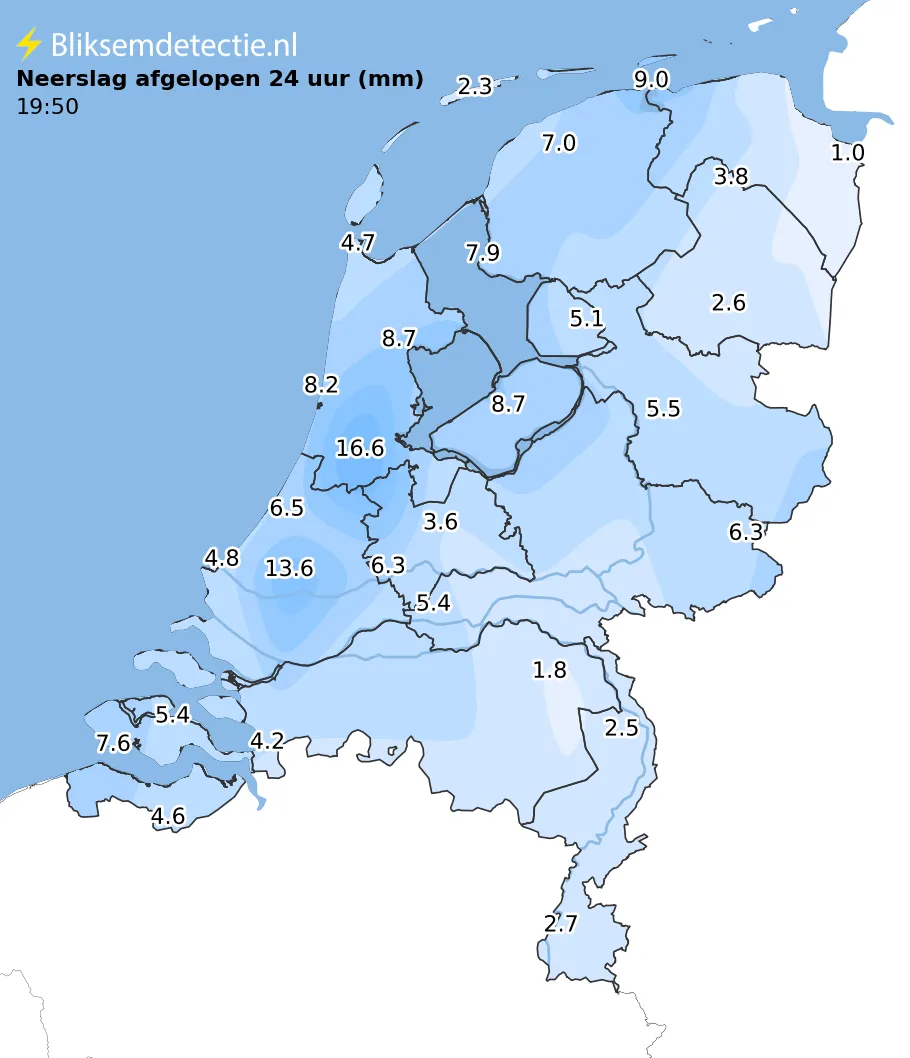 Neerslag 24 uur kaart Nederland