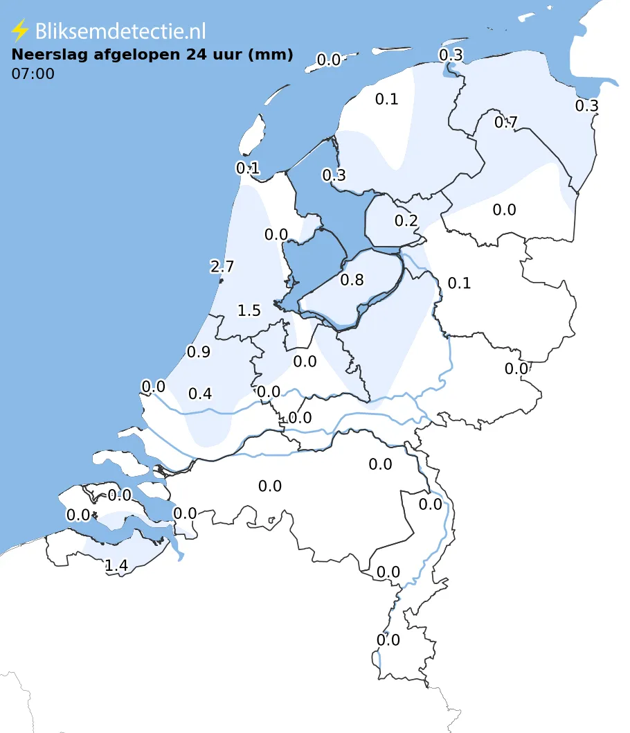 Neerslag 24 uur kaart Nederland