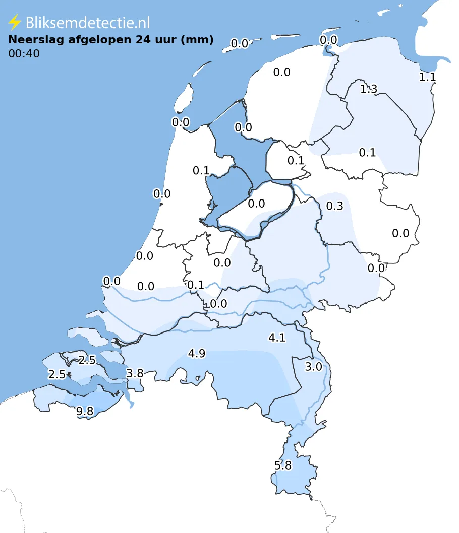Neerslag 24 uur kaart Nederland