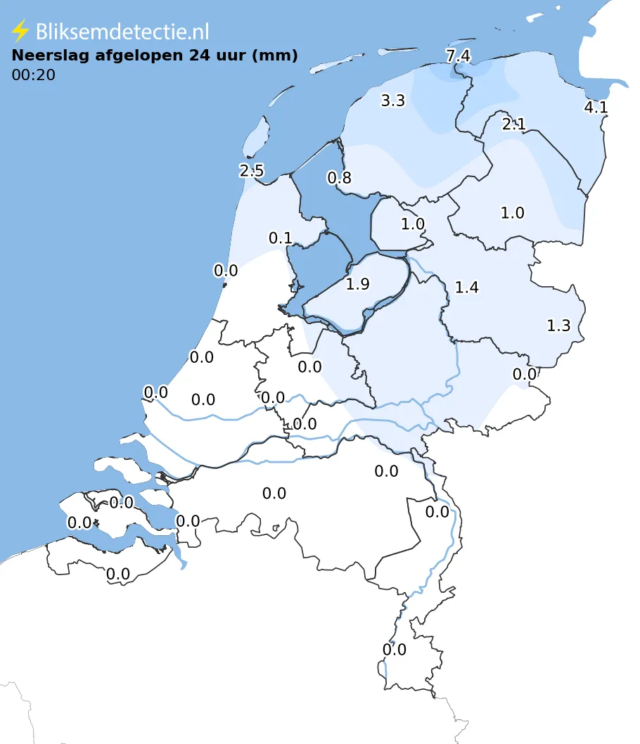 Neerslag 24 uur kaart Nederland