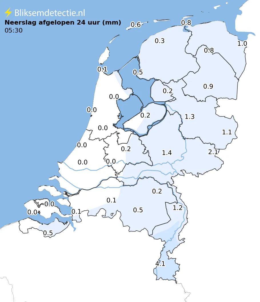 Neerslag 24 uur kaart Nederland