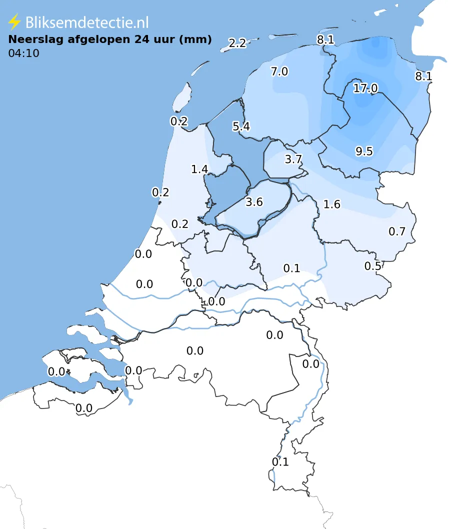 Neerslag 24 uur kaart Nederland