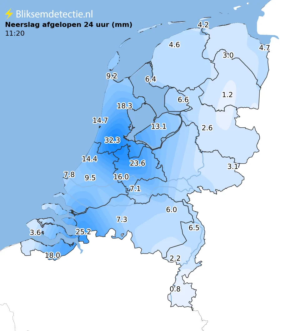 Neerslag 24 uur kaart Nederland