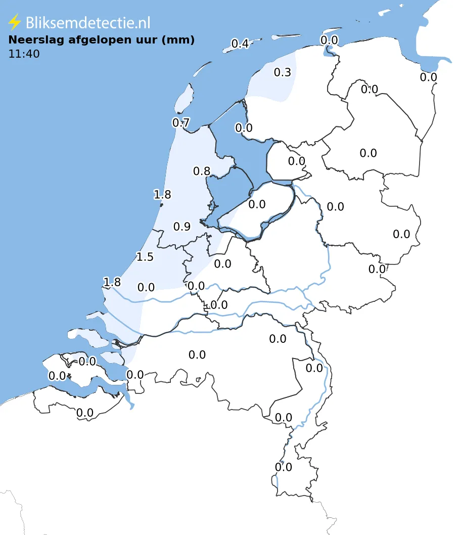 Neerslag afgelopen uur kaart Nederland