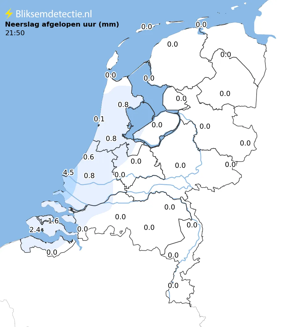Neerslag afgelopen uur kaart Nederland