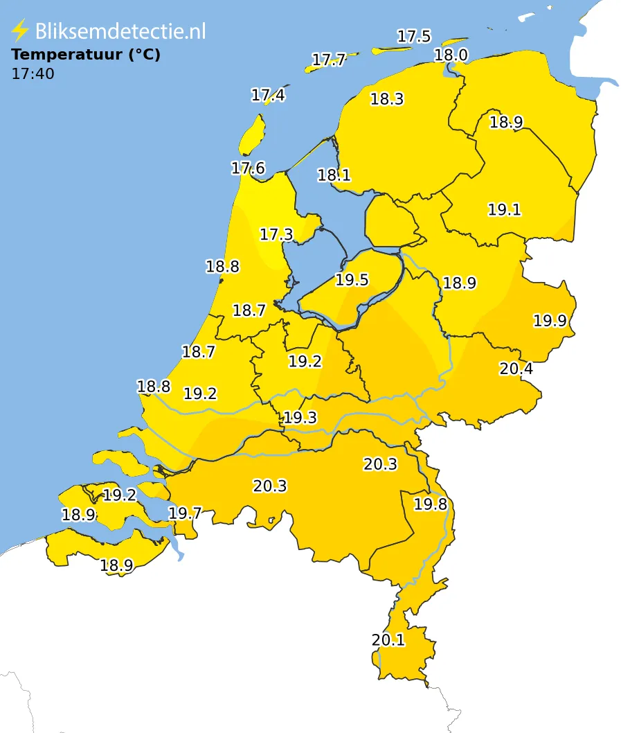 Temperatuur kaart Nederland