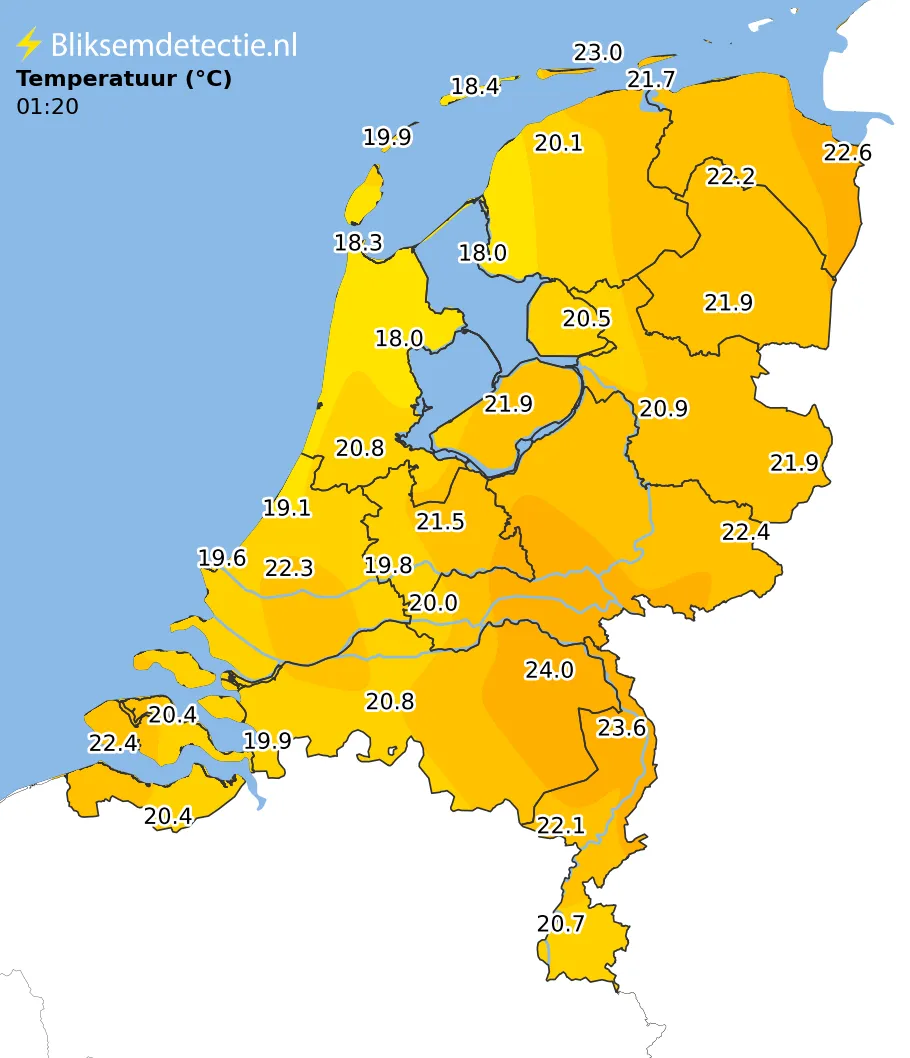 Temperatuur kaart Nederland
