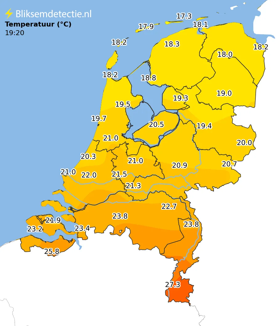 Temperatuur kaart Nederland