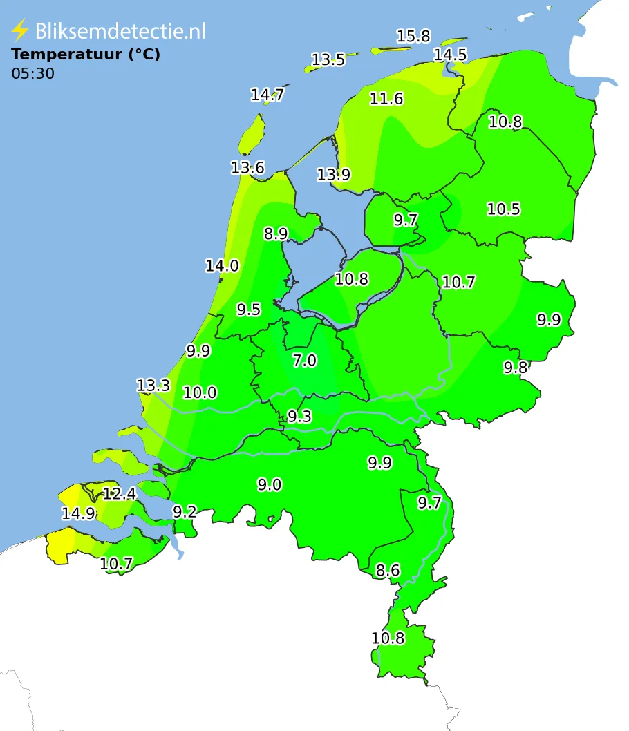 Temperatuur kaart Nederland