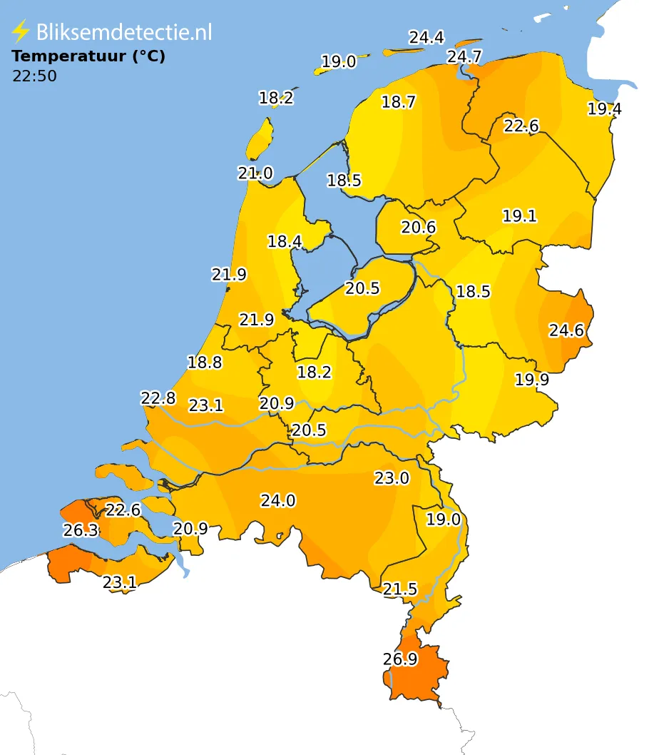 Temperatuur kaart Nederland