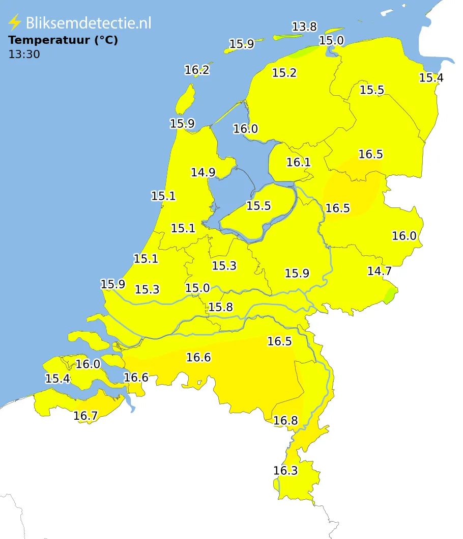 Temperatuur kaart Nederland