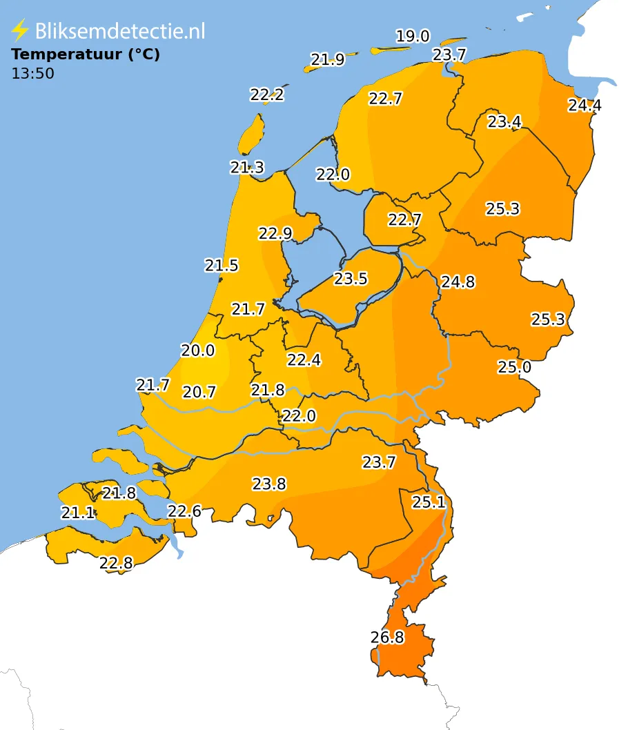 Temperatuur kaart Nederland