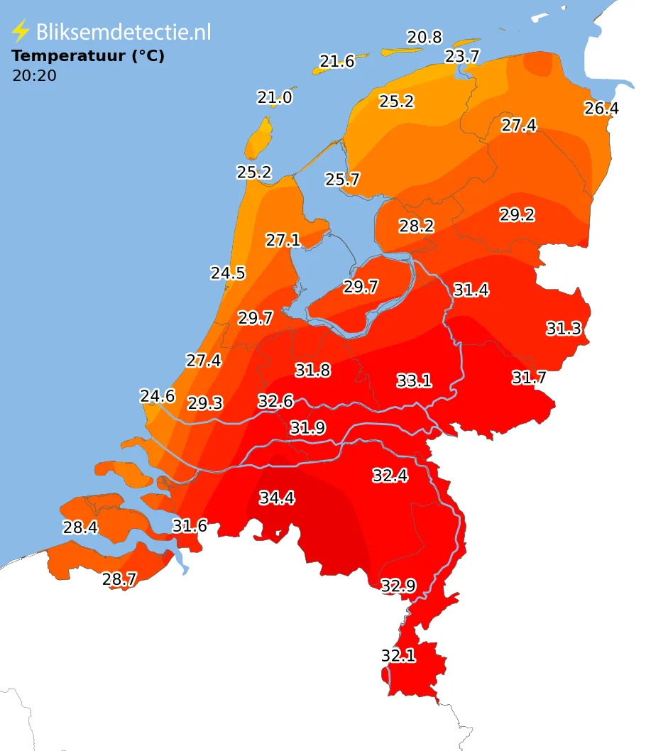Temperatuur kaart Nederland