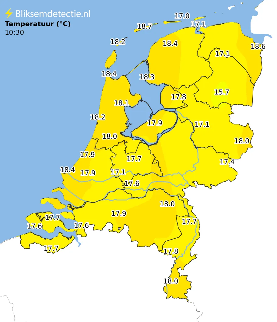 Temperatuur kaart Nederland