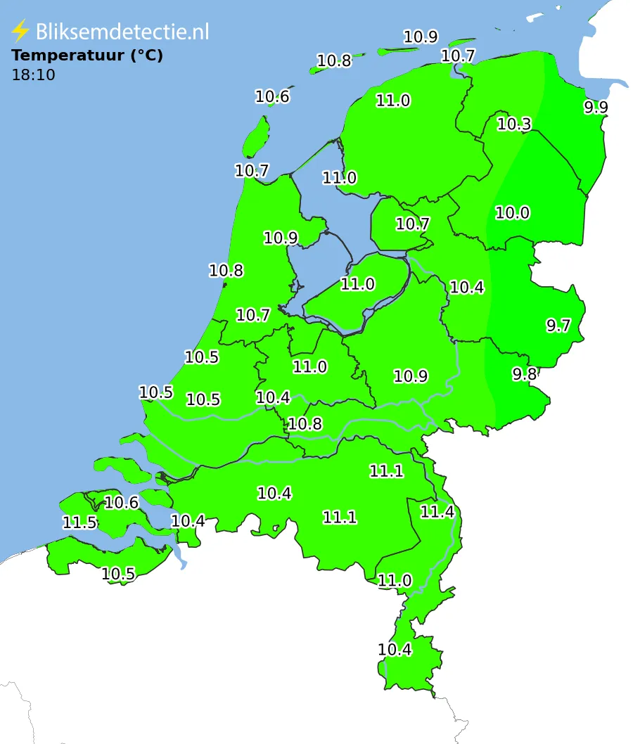 Temperatuur kaart Nederland