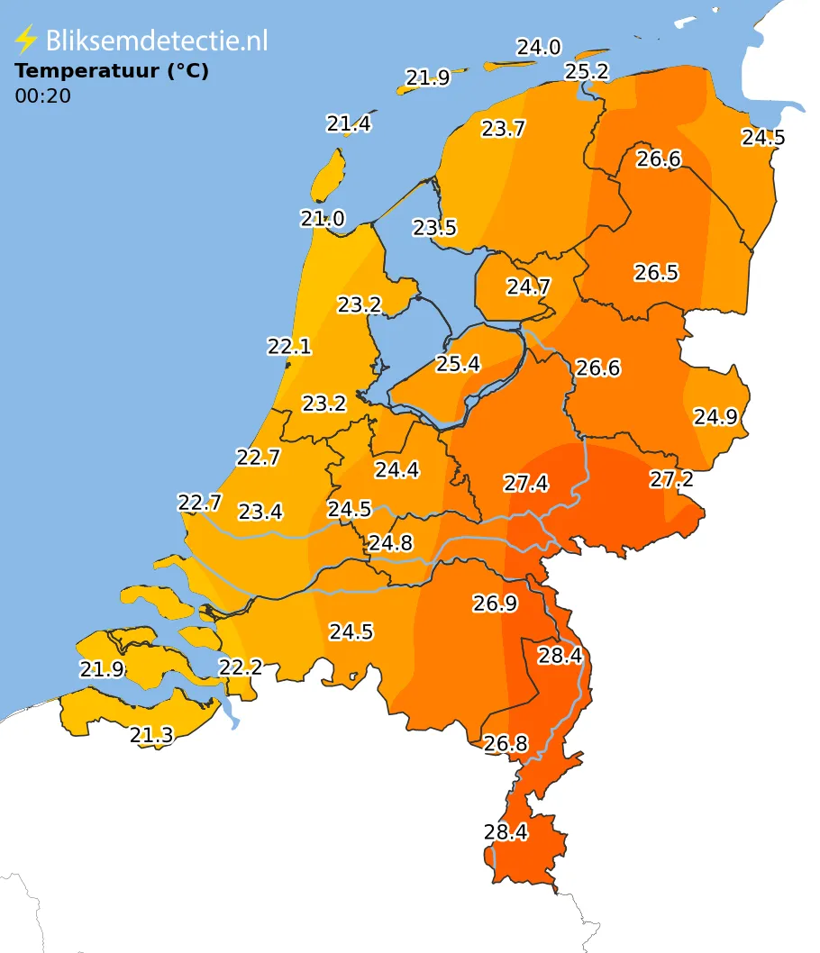 Temperatuur kaart Nederland