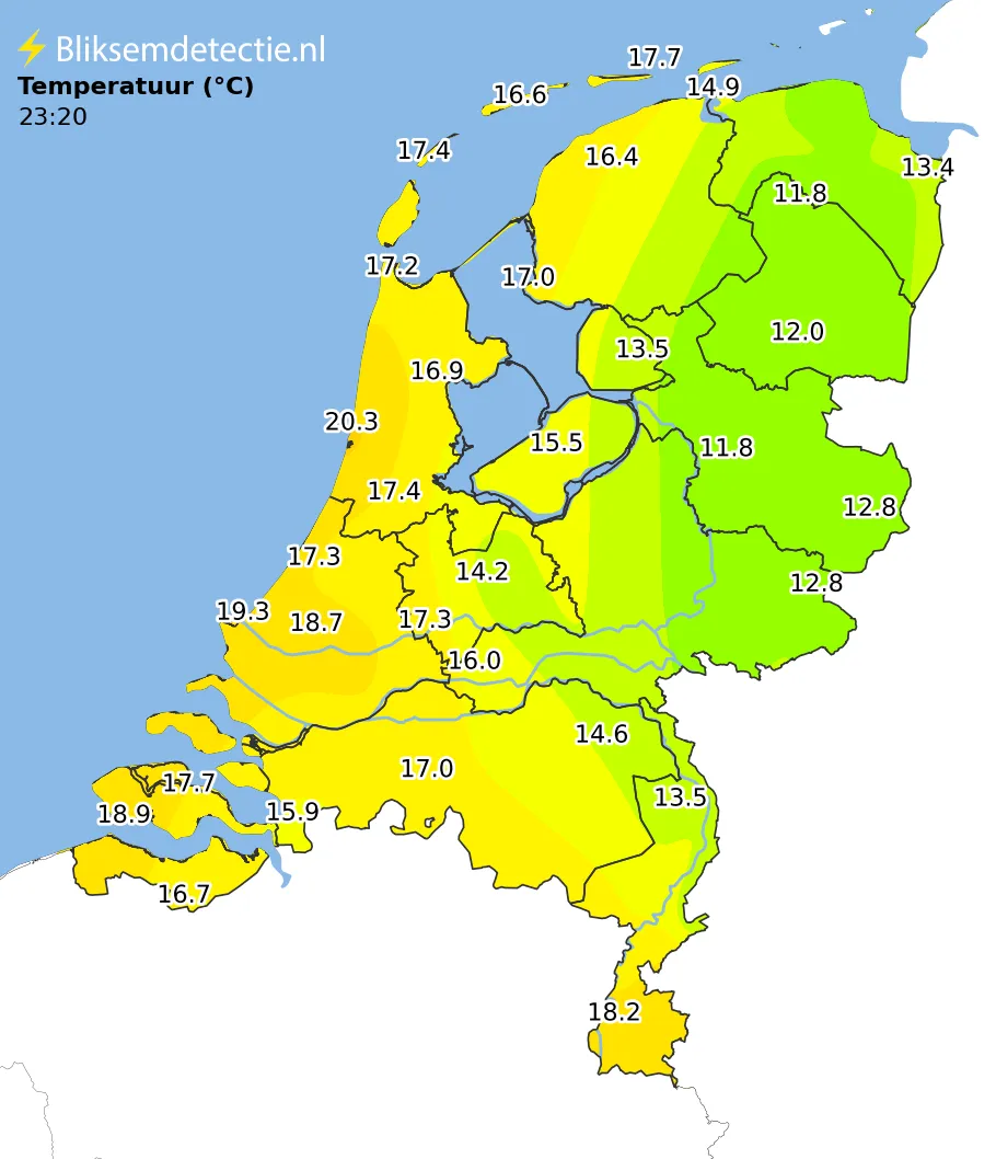 Temperatuur kaart Nederland