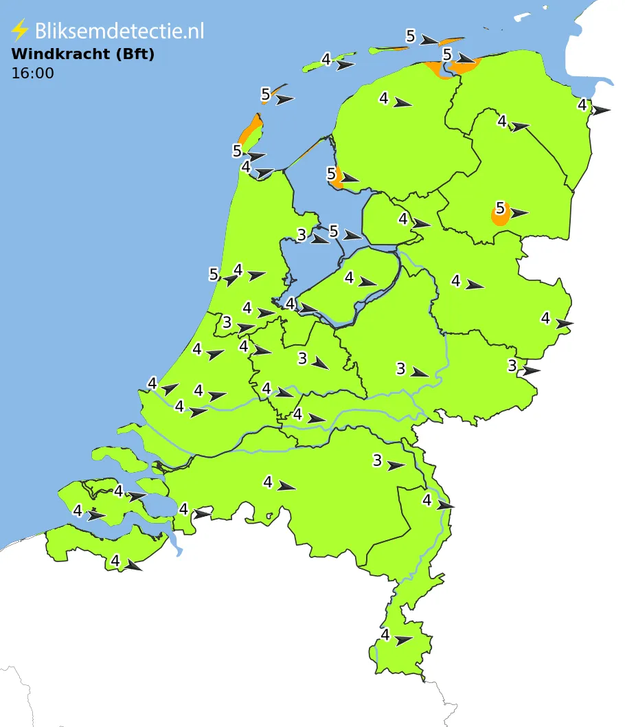 Windkracht kaart Nederland
