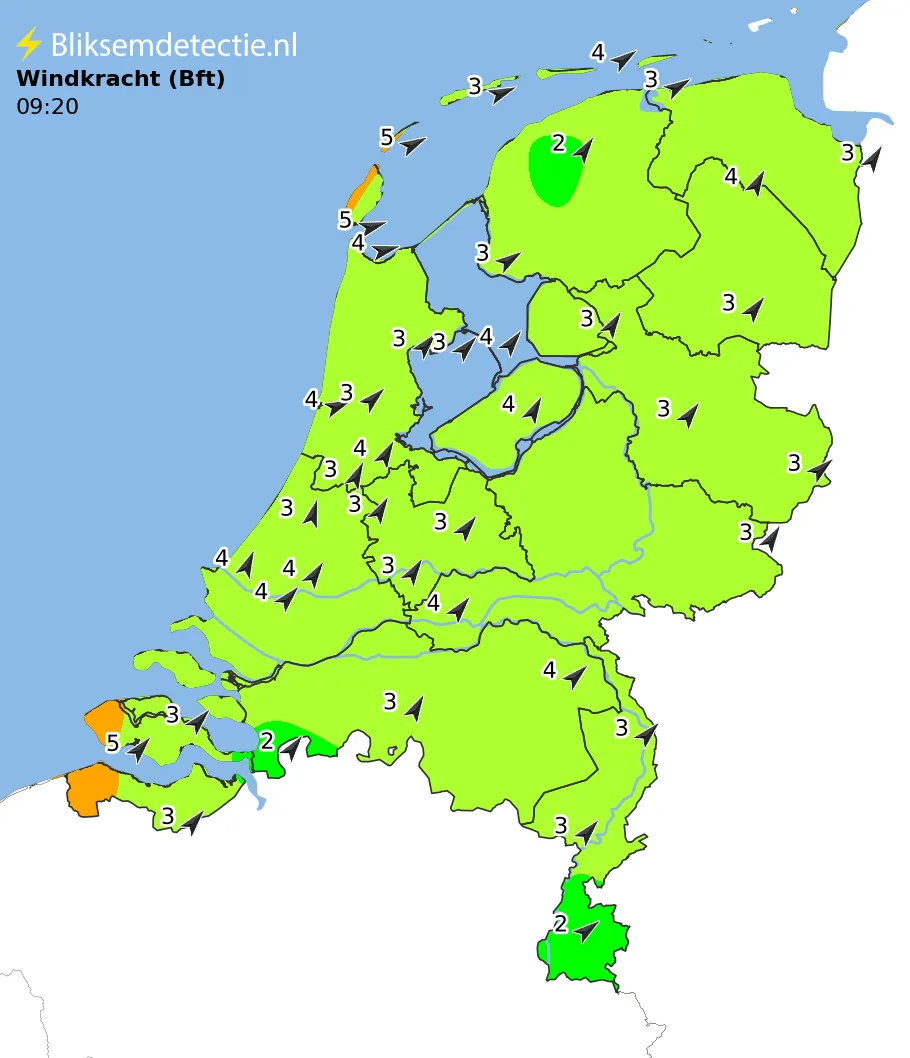 Windkracht kaart Nederland