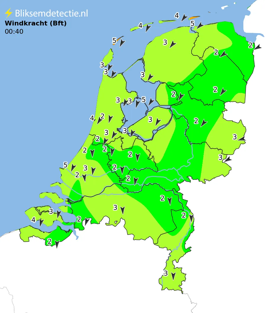 Windkracht kaart Nederland