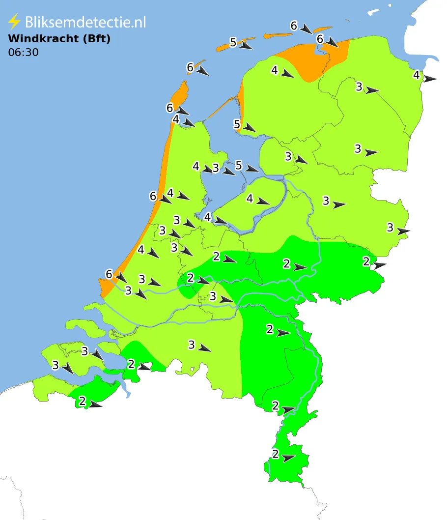 Windkracht kaart Nederland